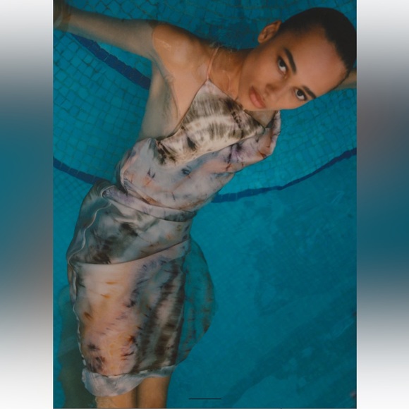 Zara Tie Dye Satin Effect Halter Midi Dress NWT - Picture 6 of 15